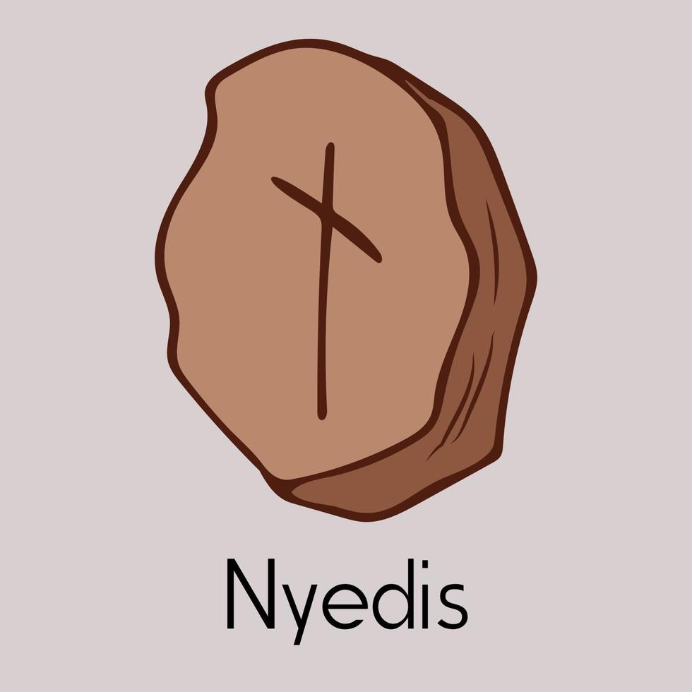 Rune Nyedis. Ancient Scandinavian runes. Runes senior futarka. Magic, ceremonies, religious symbols. Predictions and amulets. Wood runes on a white background. vector