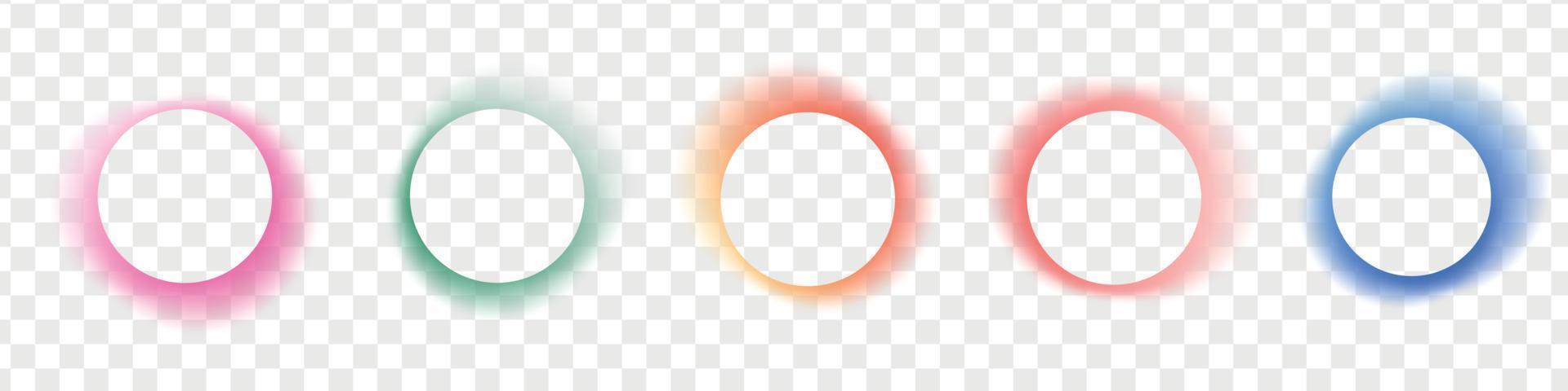 Abstract gradient circle frames set. Colored light glow round buttons. Vector illustration isolated