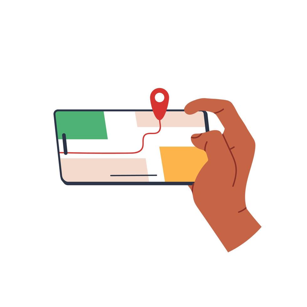 Phone in hand. Scrolling, information search, social networks. Flat vector illustration