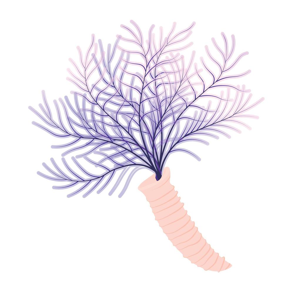 The underwater world of the ocean. Diving, Aquarium plant. White tiny tube worm  scene in marine reef aquarium. Sabellidae Vector stock illustration. Isolated on a white background.