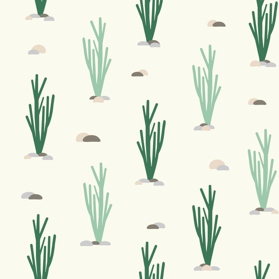 Vector seamless pattern with flat cactus. Bright repeated texture with green cacti. Natural hand drawing background with desert plants.