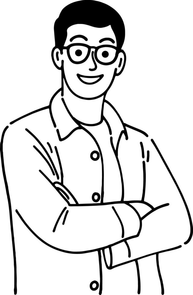 ilustración de un con gafas hombre sonriente con confianza vector