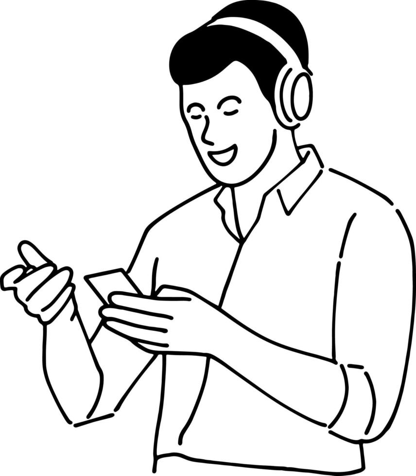 ilustración de un hombre utilizando auriculares vector