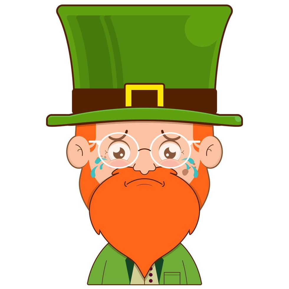 elf leprechaun crying and scared face cartoon cute for saint patrick's day vector