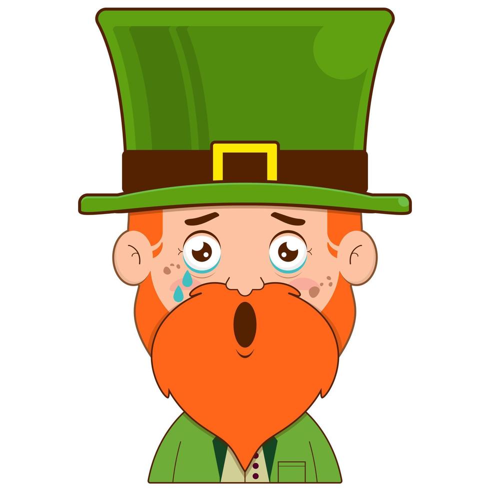 elf leprechaun crying and scared face cartoon cute for saint patrick's day vector