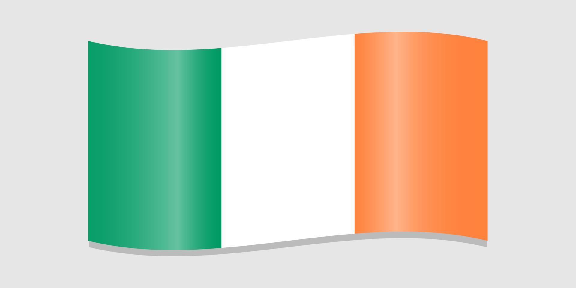 Flag of Ireland. Irish flag with shadow on a light gray background
