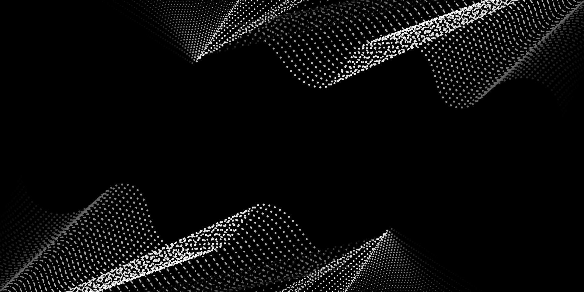 3D white particle wave pattern on a black background. Digital abstract background. Can be applied for web design, website, wallpaper, banner or cover. Vector illustration.