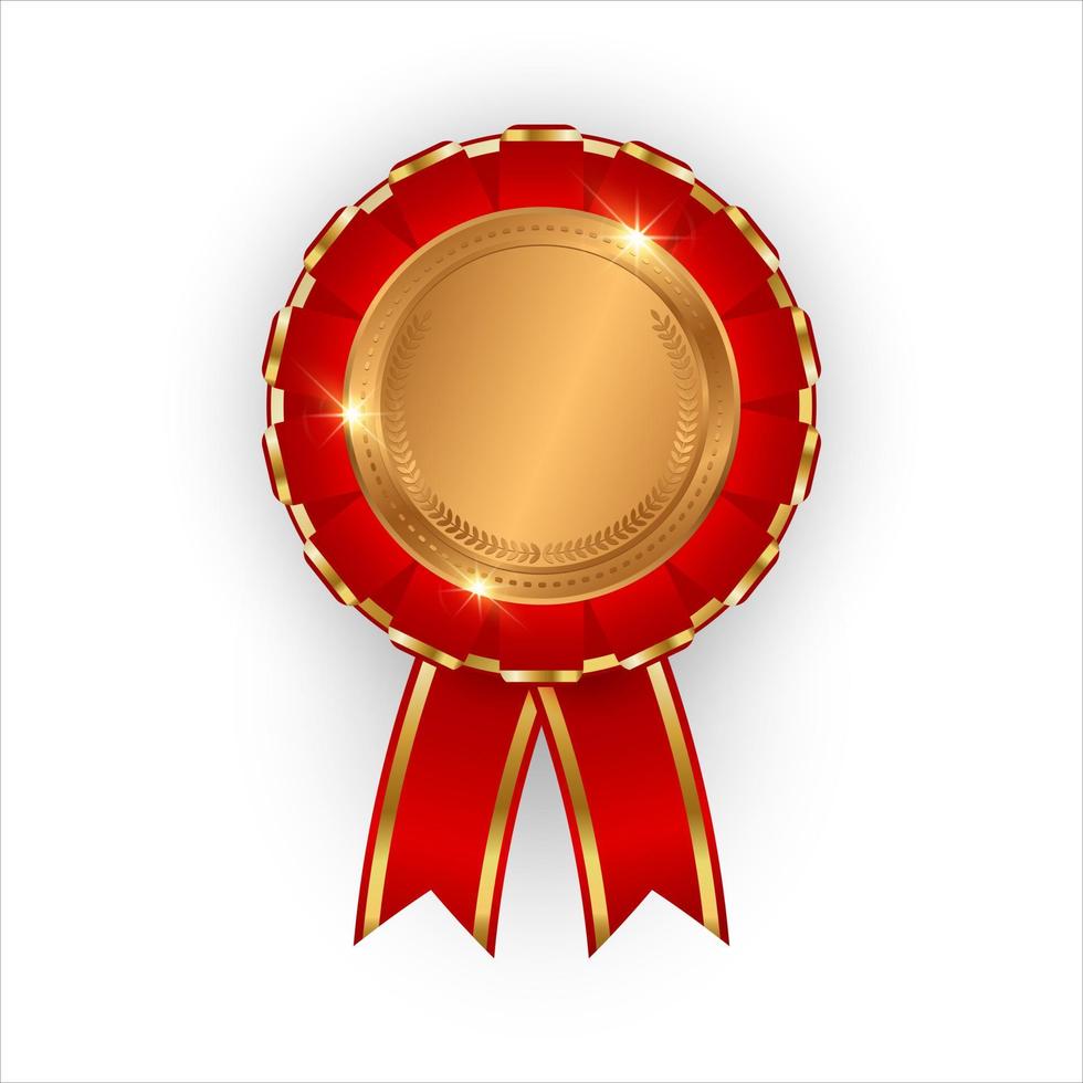 Bronze medal with red ribbon 3d. 3rd place achievement award isolated on white background. Vector illustration.
