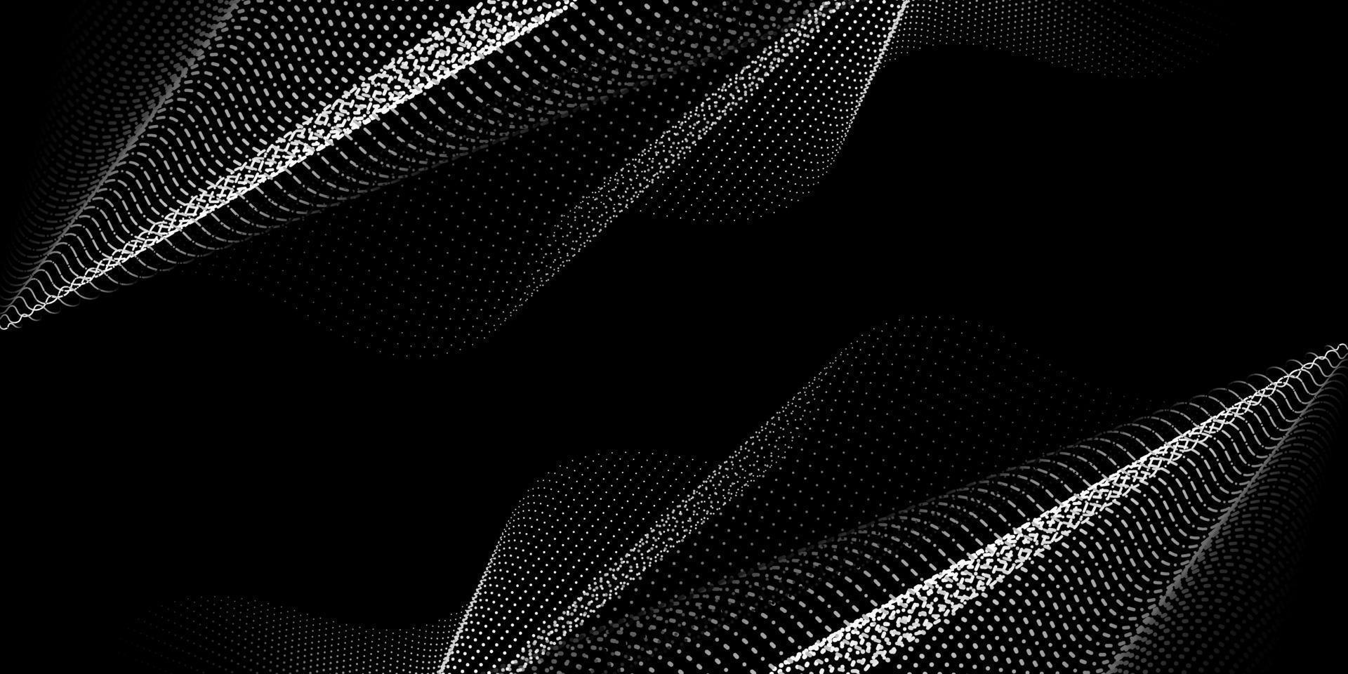 Abstract dark background with wavy grid of dots. Futuristic wavy