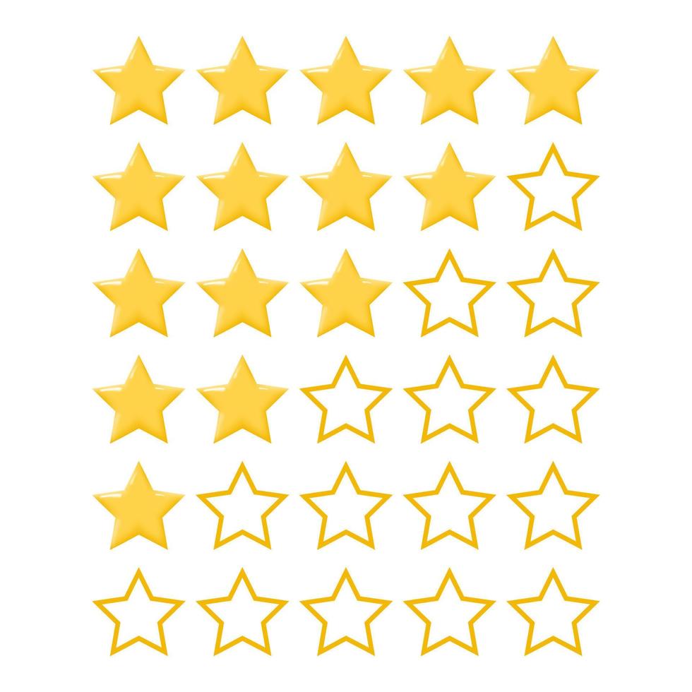 5 star rating. Yellow star icons in a row for customer voting for quality of service. Rating of sites on the Internet. Vector illustration.
