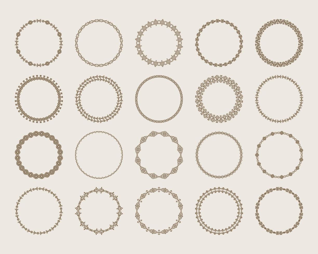 Large set of decorative ornament borders. Elegant abstract round patterned borders. Set of circular vintage frames. Vector. vector