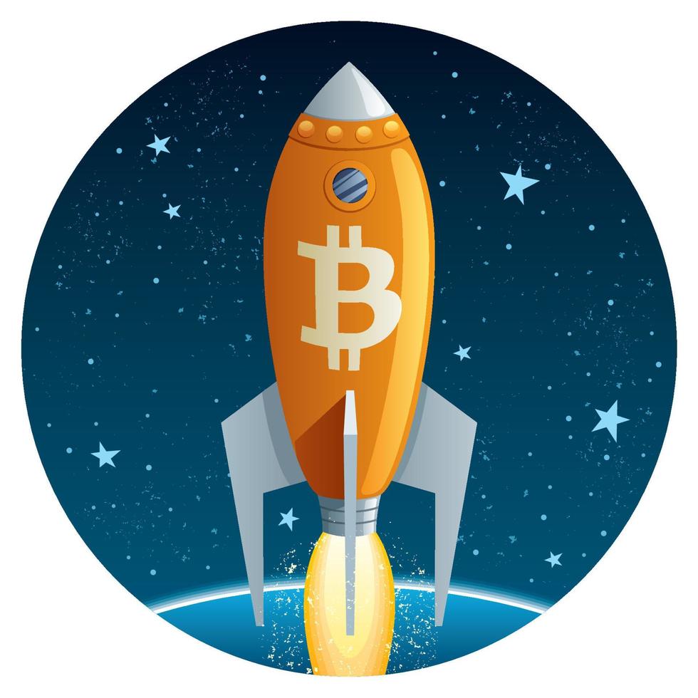 Bitcoin Rocket in Space vector