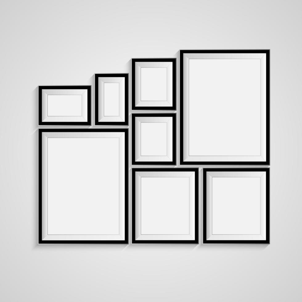 Black blank picture. Frame template poster set. Vector