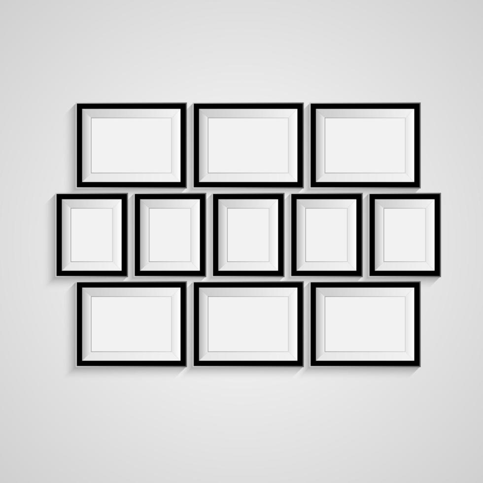 Black blank picture. Frame template poster set. Vector