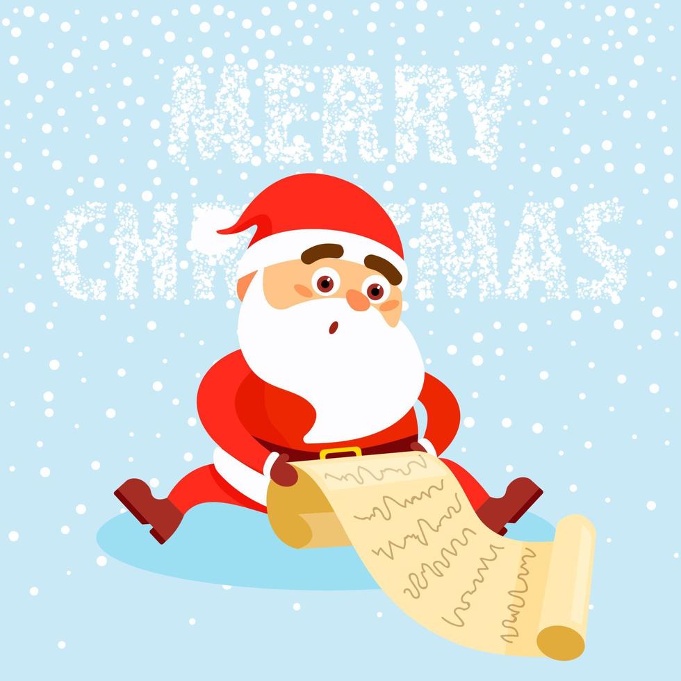 contento hombre vistiendo en Papa Noel claus ropa leer letra en nieve antecedentes alegre Navidad concepto. vector ilustración en plano estilo