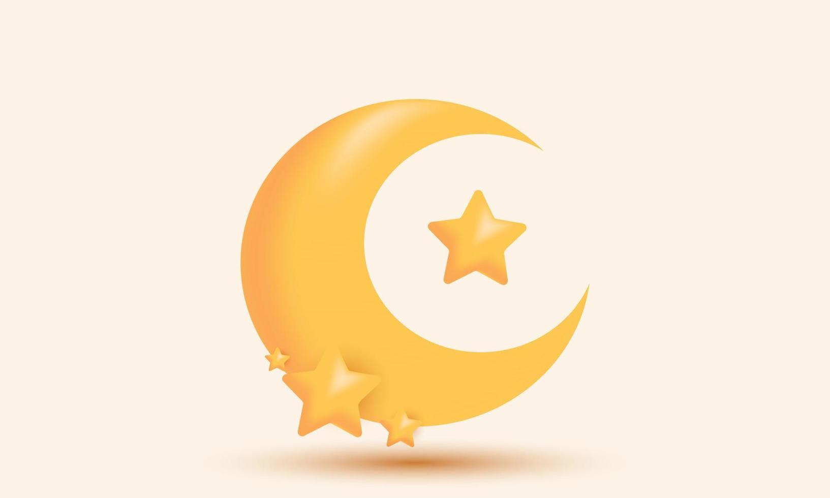 illustration realistic crescent moon golden star weather dream 3d icon creative isolated on background vector