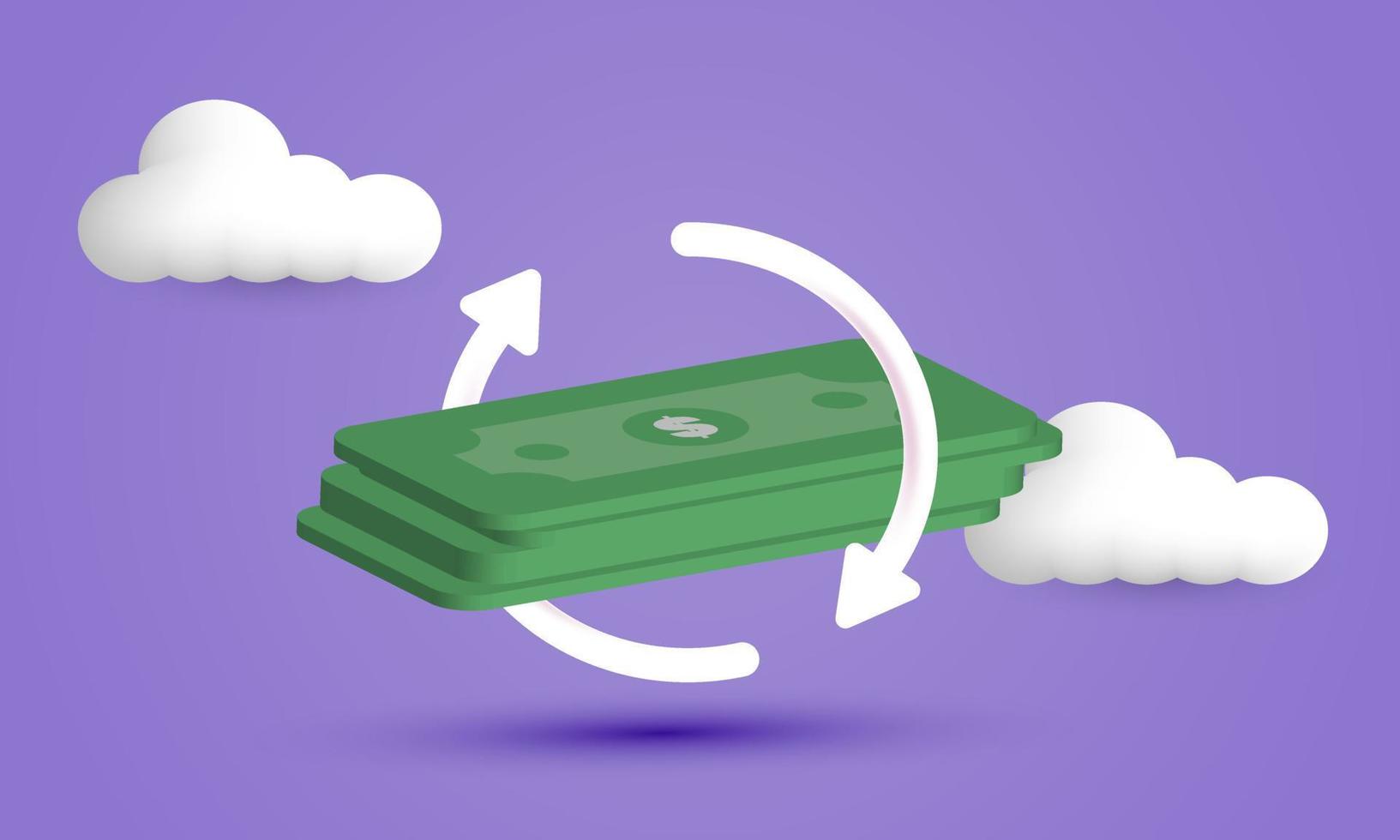 ilustración realista vector icono devolución de dinero dinero reembolso concepto billetera 3d creativo aislado en antecedentes