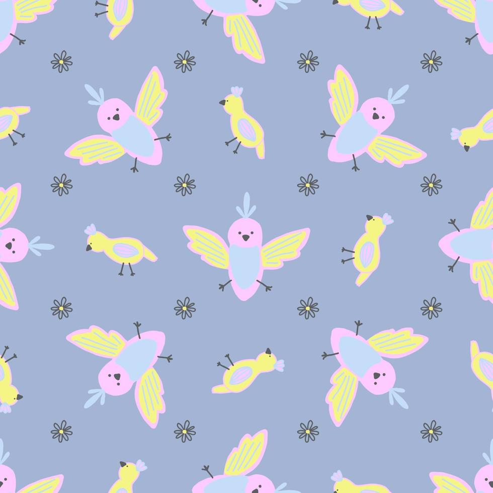 seamless pattern cute childish. seamless background with birds. For fashion fabrics, children's clothing. bright color chicks. spring pattern. vector