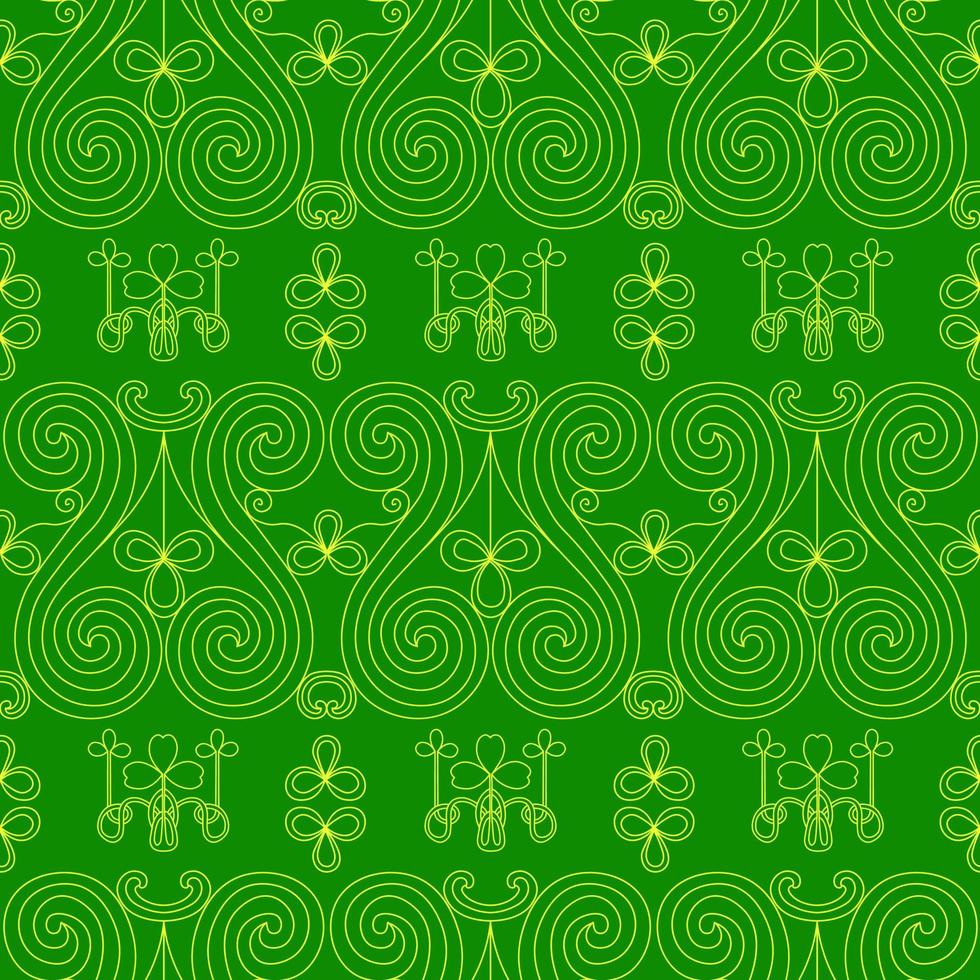 Cool trendy pattern with clover. Bright shamrock leaves on a green background. Hand-drawn seamless pattern. Cute saint patrick fashion print. vector