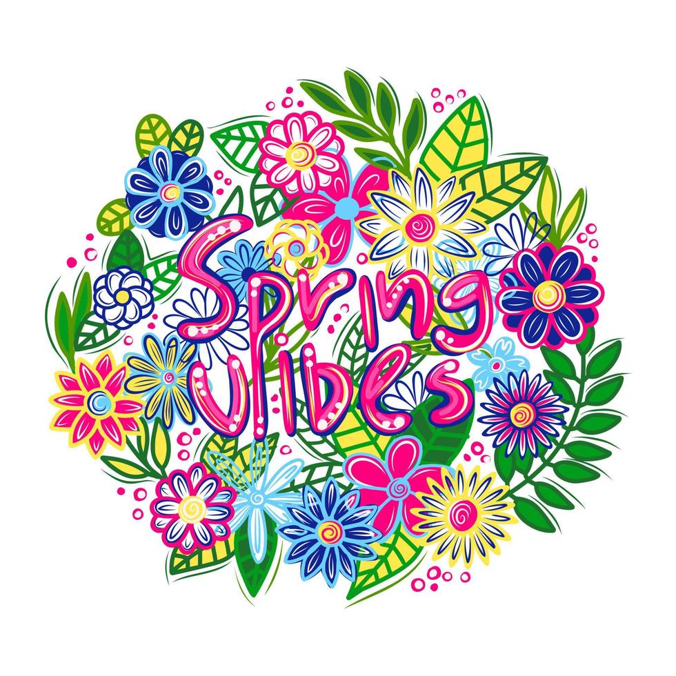 día de primavera equinoccio. primavera humor. para impresión en un camiseta, tarjeta postal, póster para un niña con flores redondo inspirador citar diseño. vector