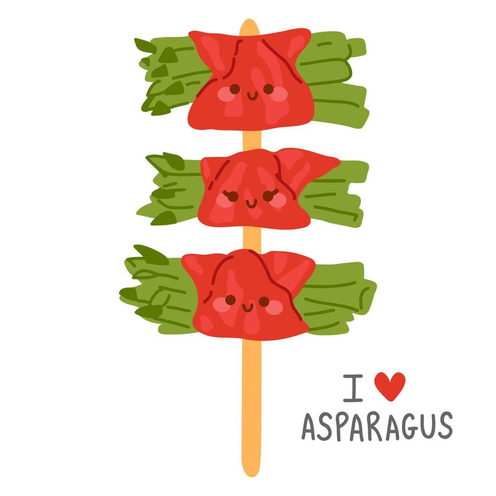doodle asian food asparagus bacon vector
