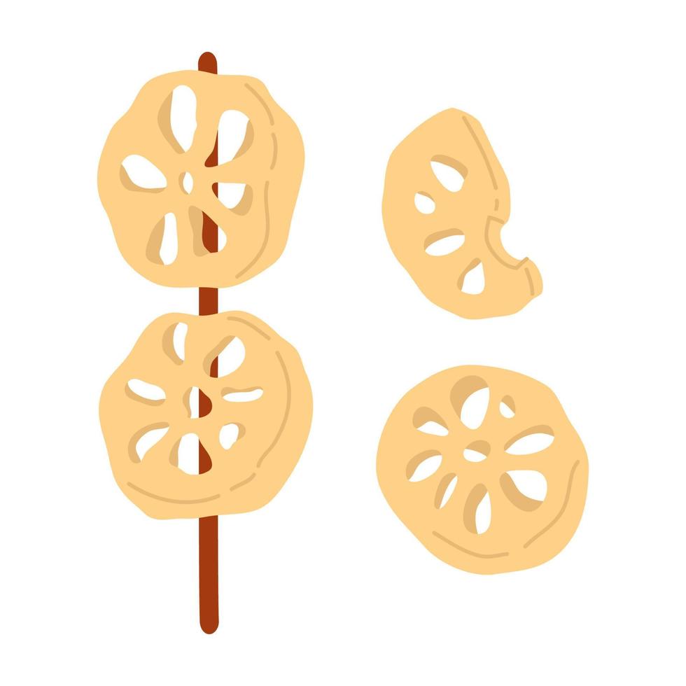 doodle asian food lotus root skewers vector