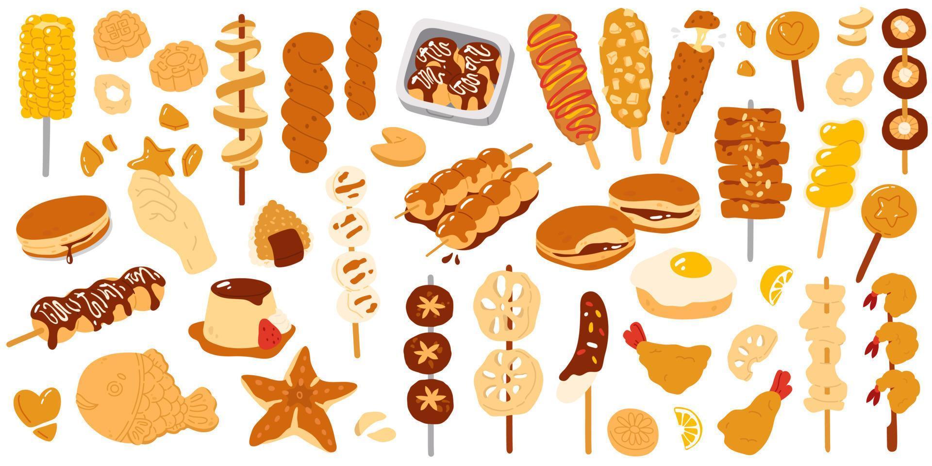 set of doodle asian food vector