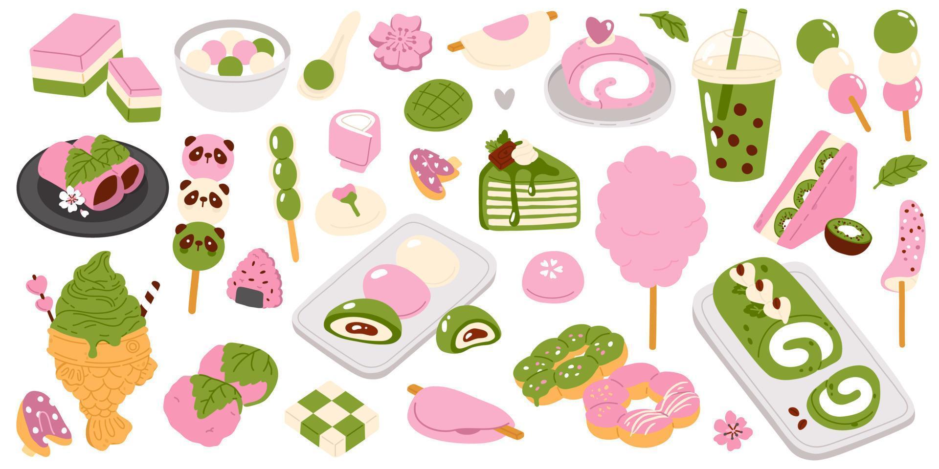 set of doodle asian food vector