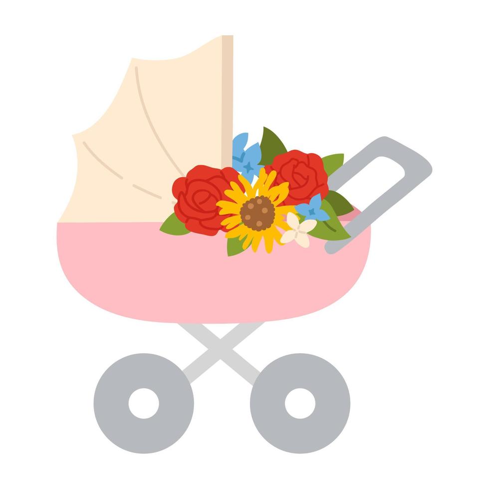 flowers on doodle baby pram vector
