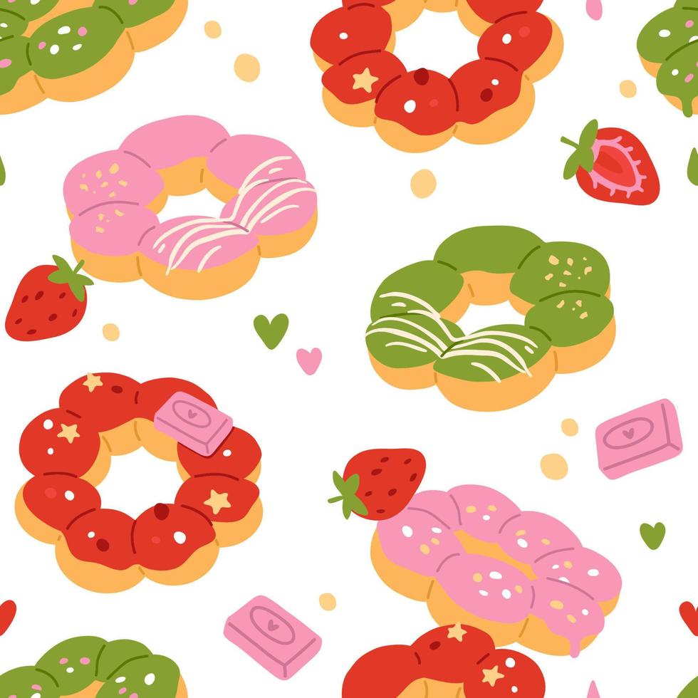 seamless pattern asian food mochi donuts vector