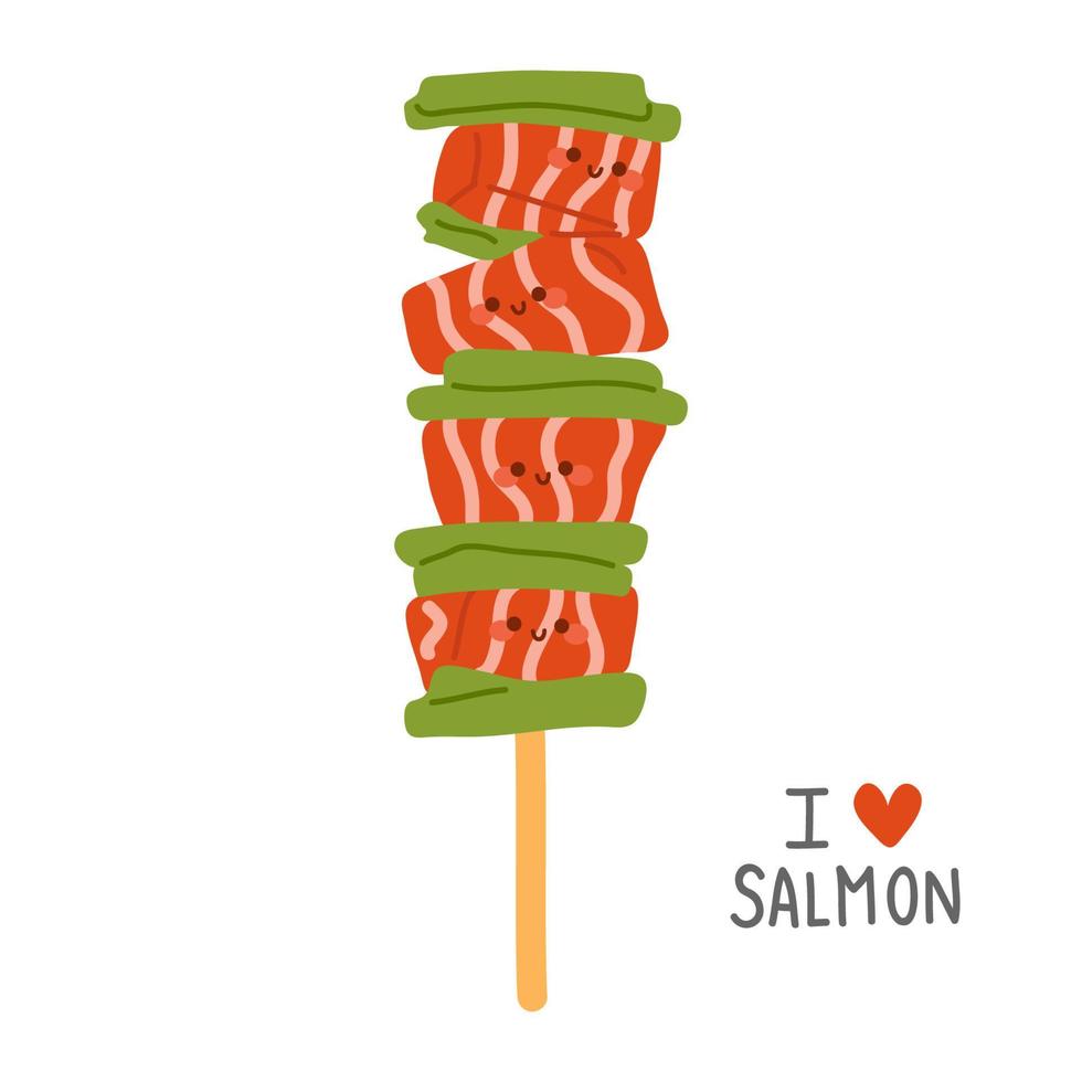 doodle asian food salmon vector