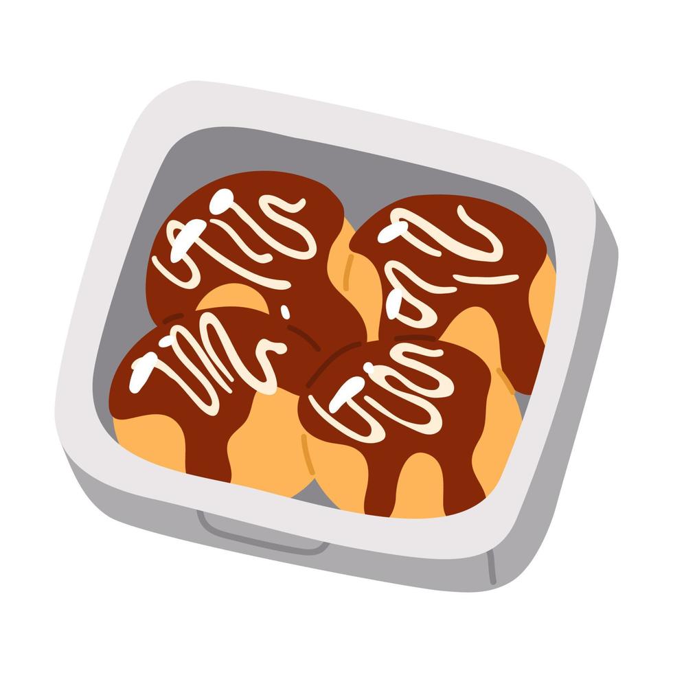 doodle asian food takoyaki box vector