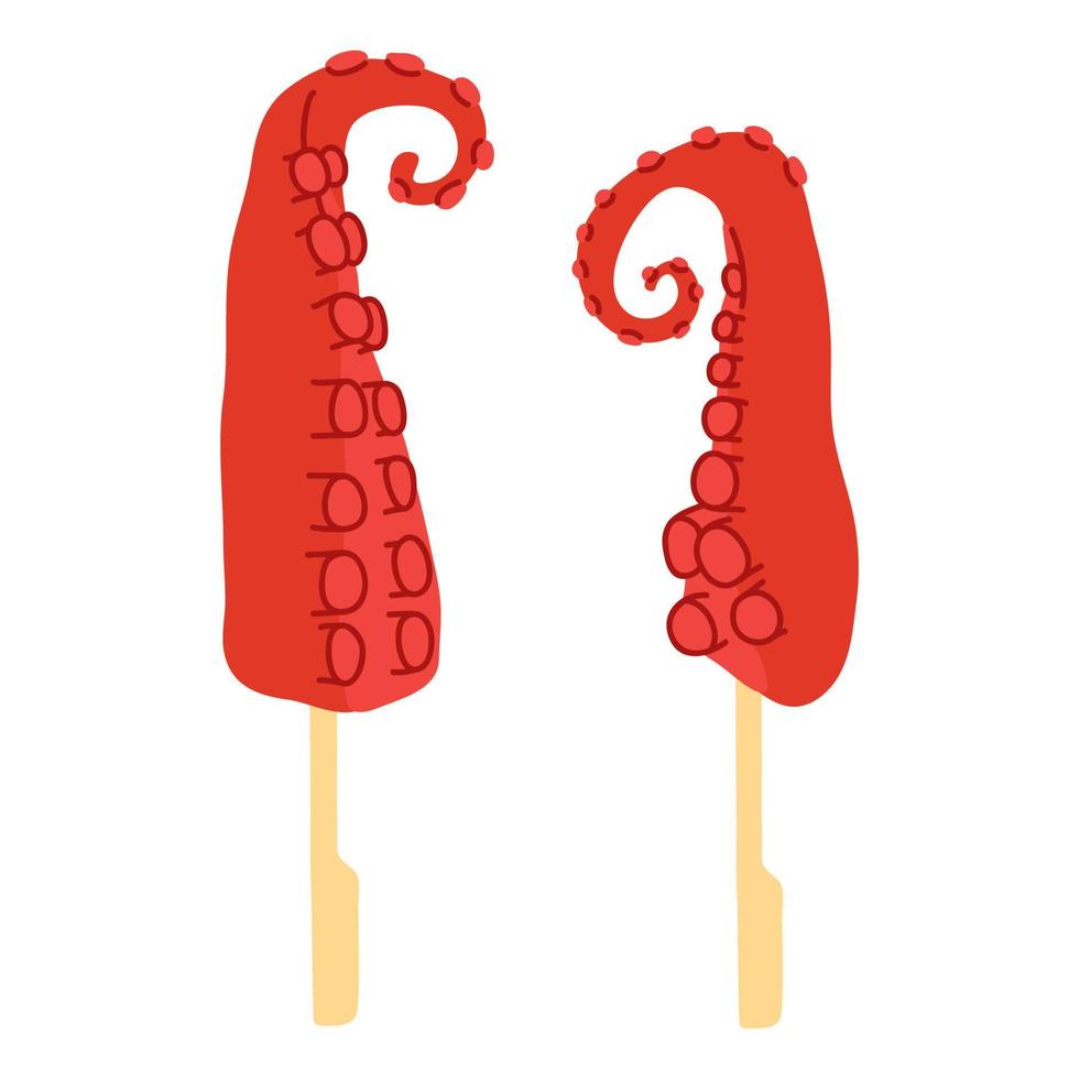 doodle asian food octopus leg skewers vector