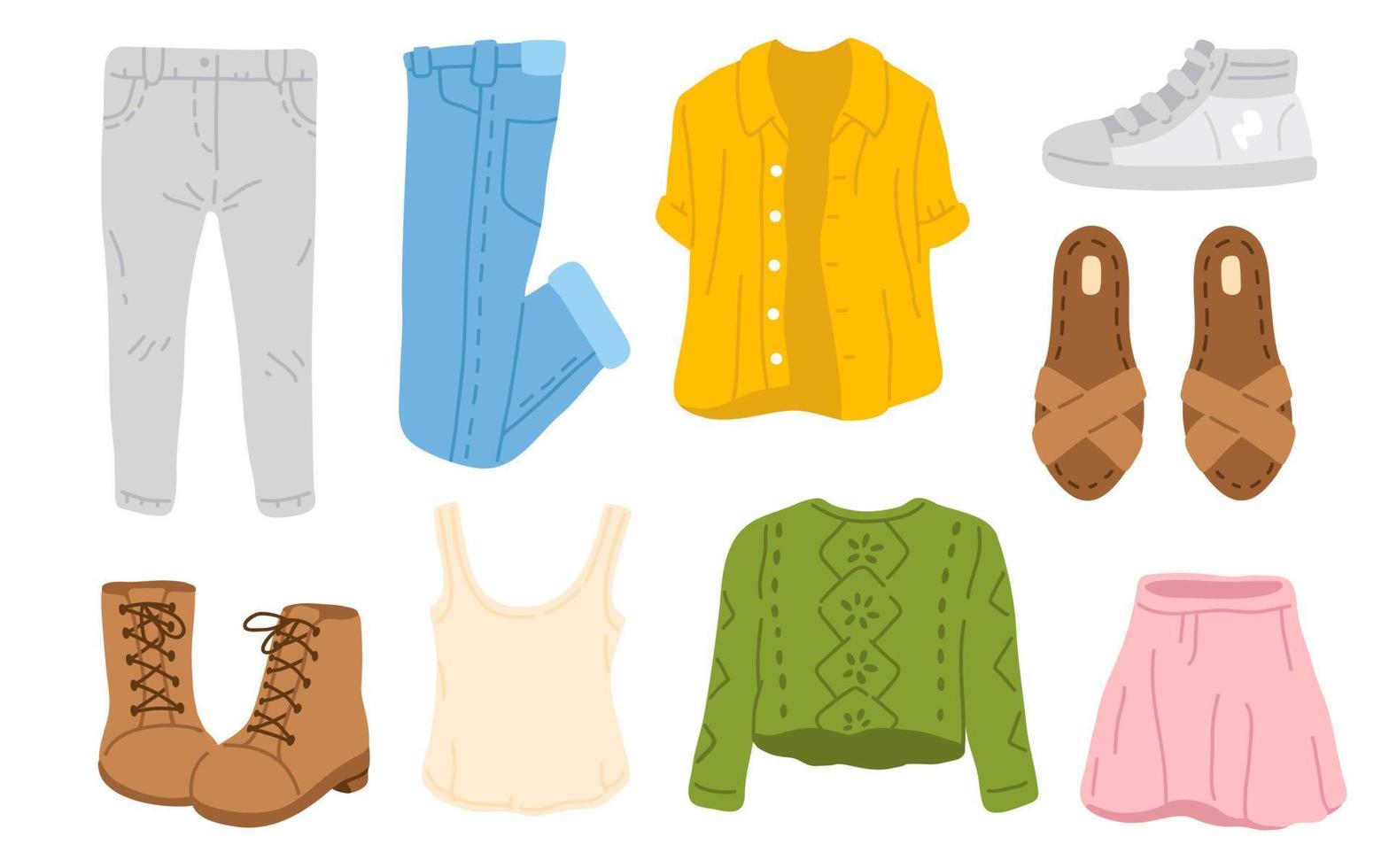 set of cute doodle spring clothes vector