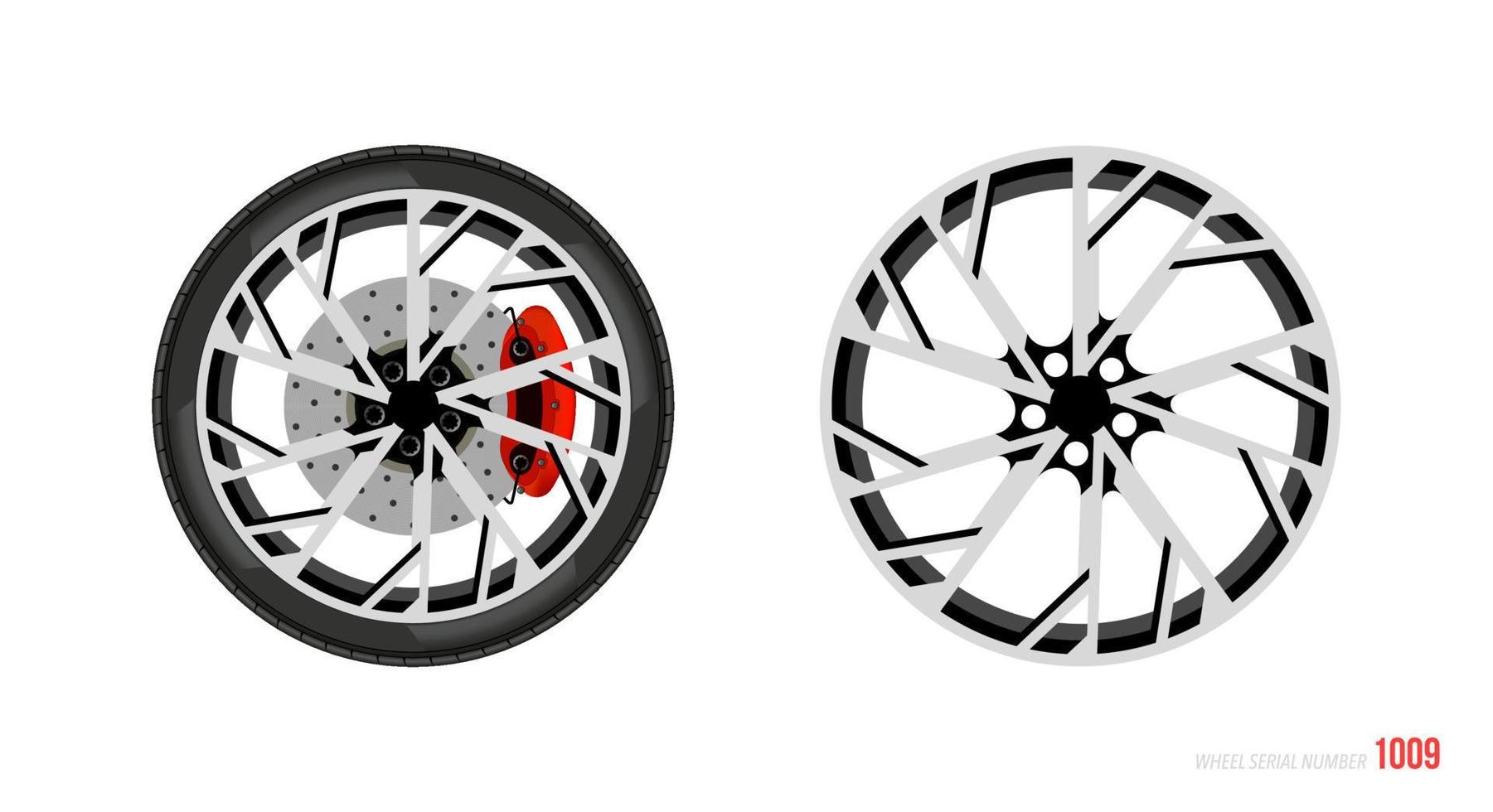 Realistic car rim. Wheel and rim symbol in modern and flat style. Vector illustration of car element for web and mobile design. Isolated on white background.