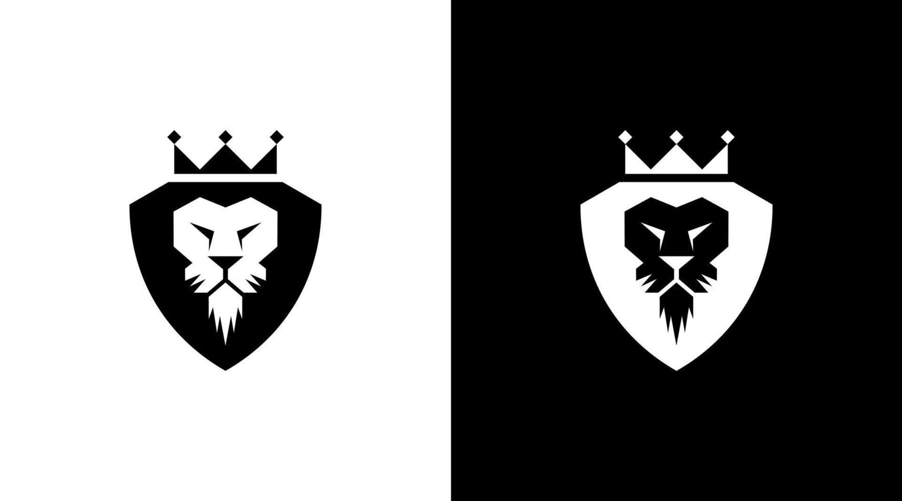 lion king with crown logo vector shield monogram black and white icon style Design template