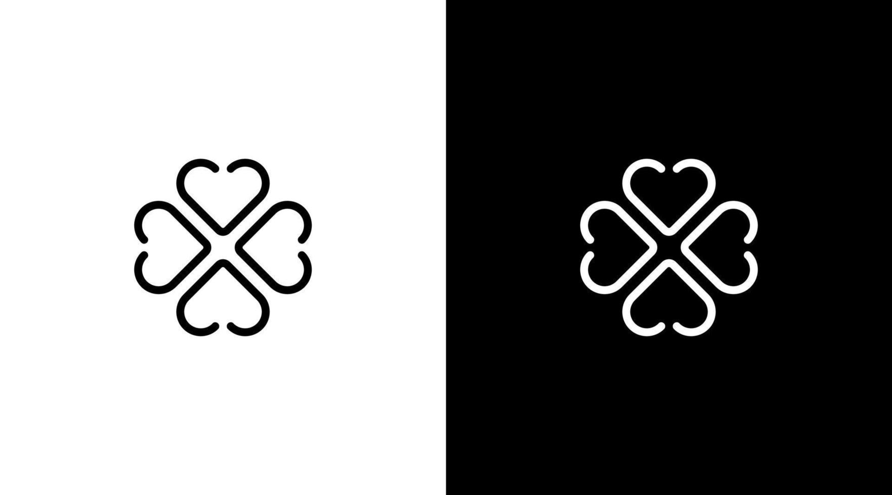 lucky clover leaf logo vector love symbol black and white icon style Design template
