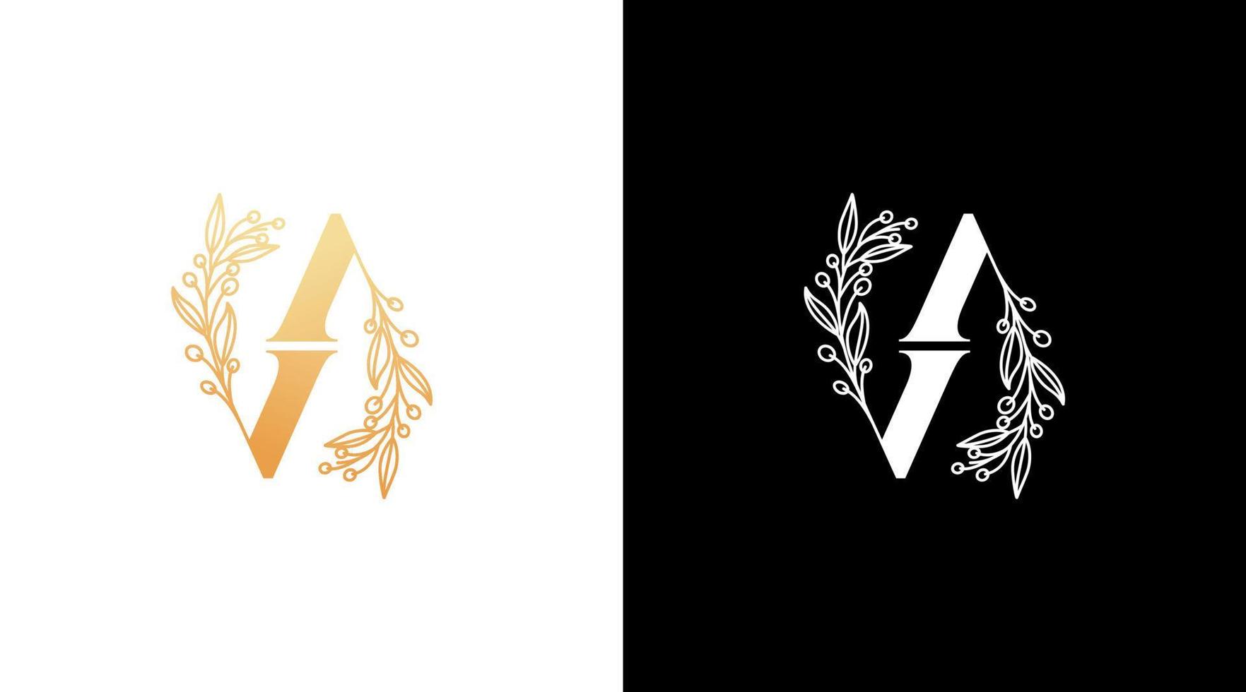 letter AV and flower logo design initial vector monogram icon style template