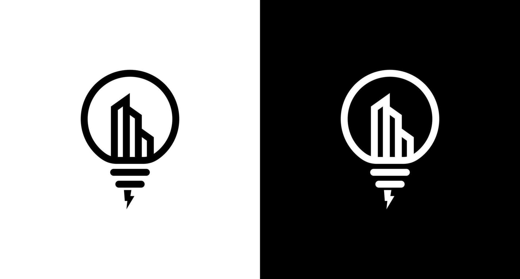 lightbulb lamp logo vector city energy monogram black and white icon style Design template