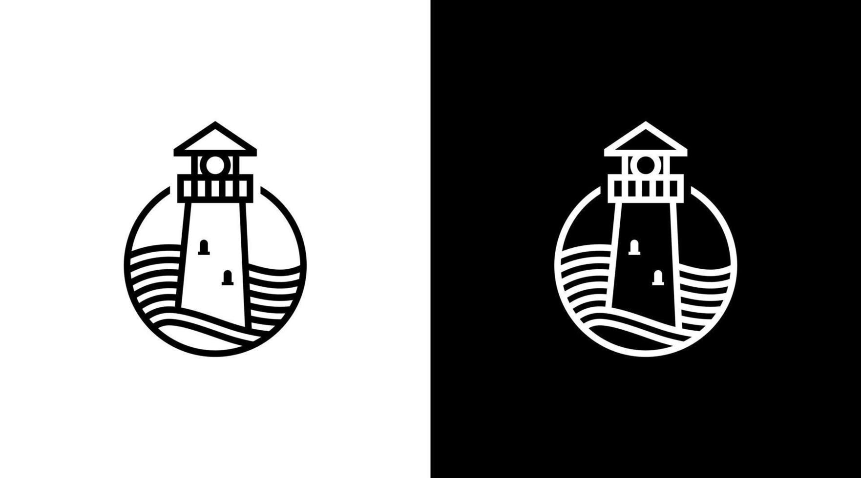 Lighthouse logo vector beach guard black and white icon style Design template
