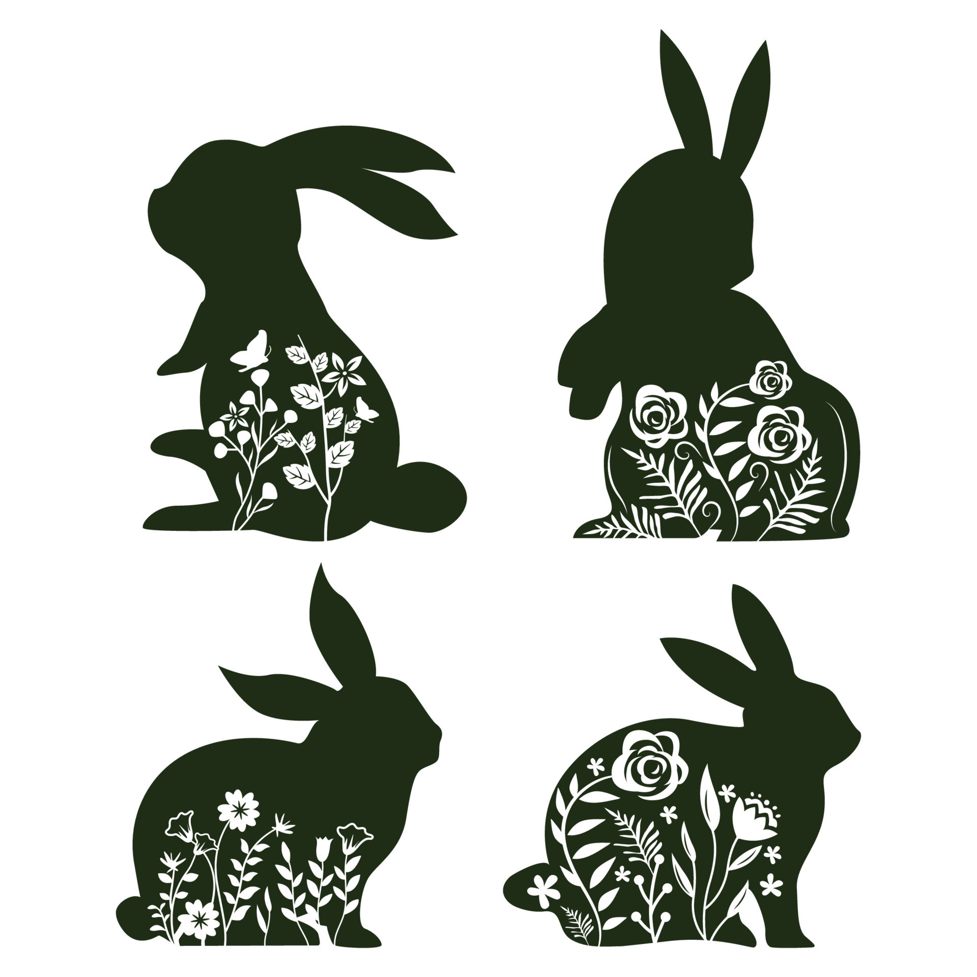 Floral Easter Stencil with Bunny and Flowers by StudioR12