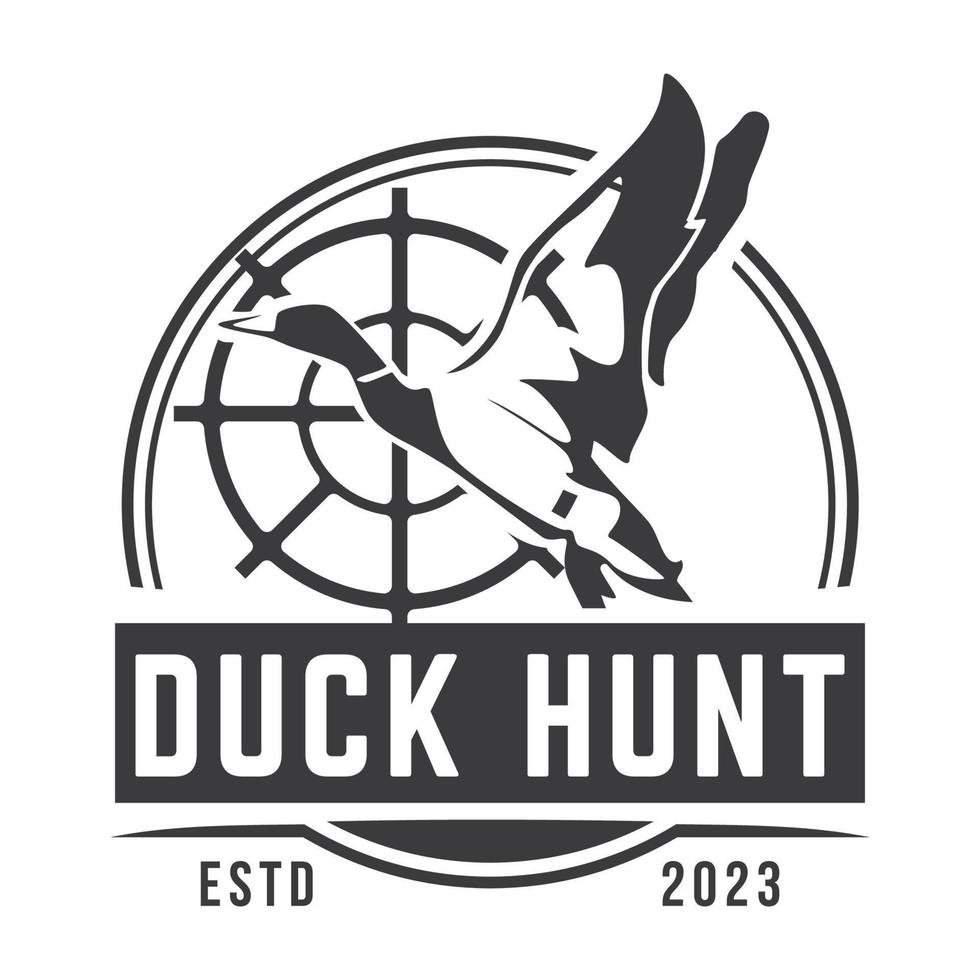 Duck Hunting Logo Emblem Silhouette with Guns and whoite isolated background vector