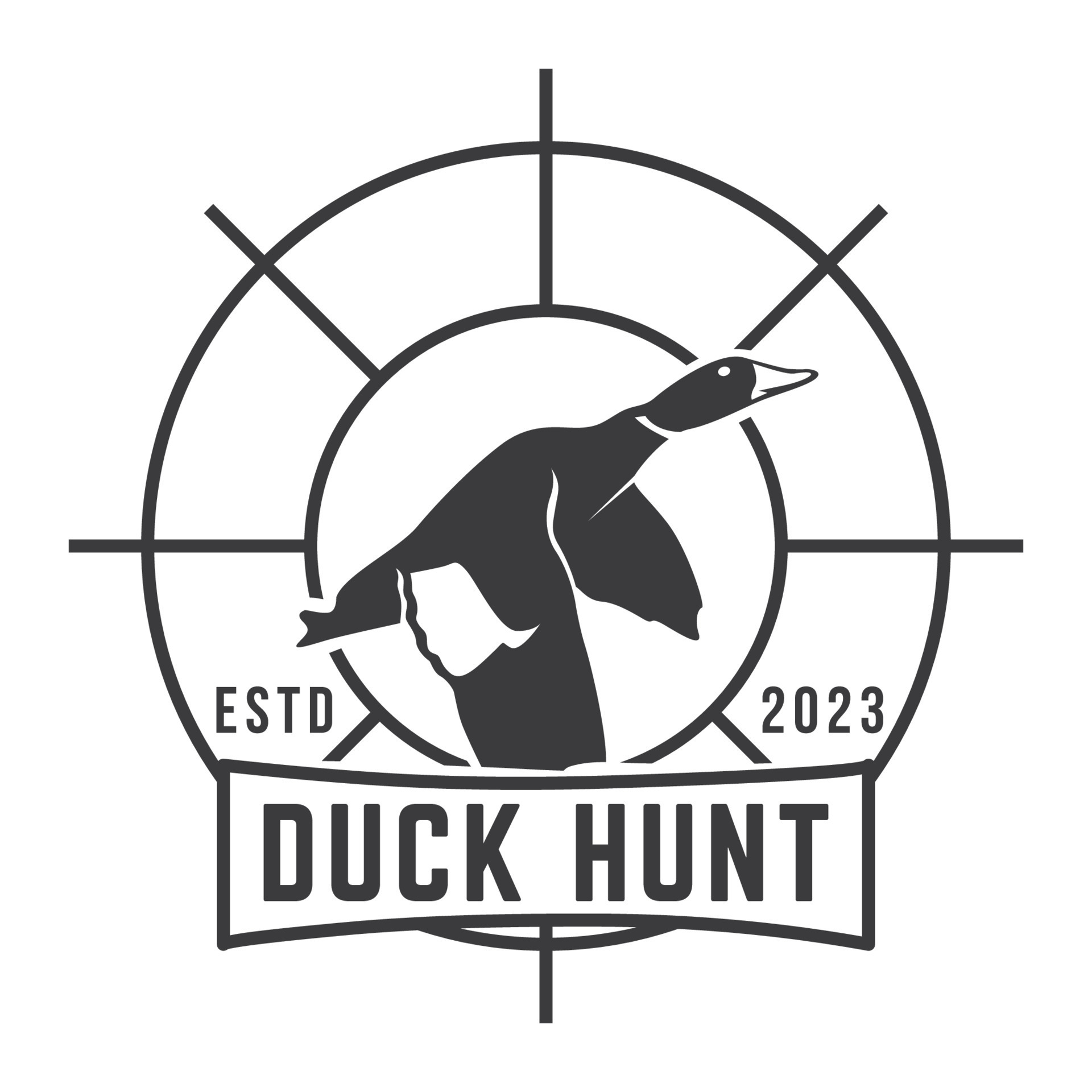Duck Hunting Logo Emblem Silhouette with Guns and whoite isolated