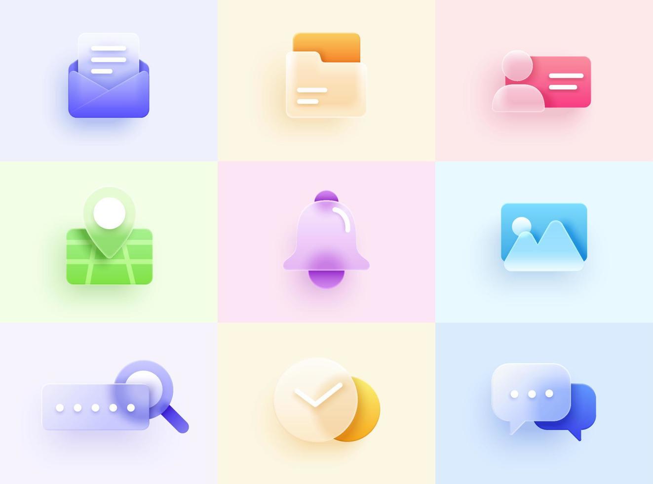 3d minimal glass morphism ui icon set for website or mobile app. vector