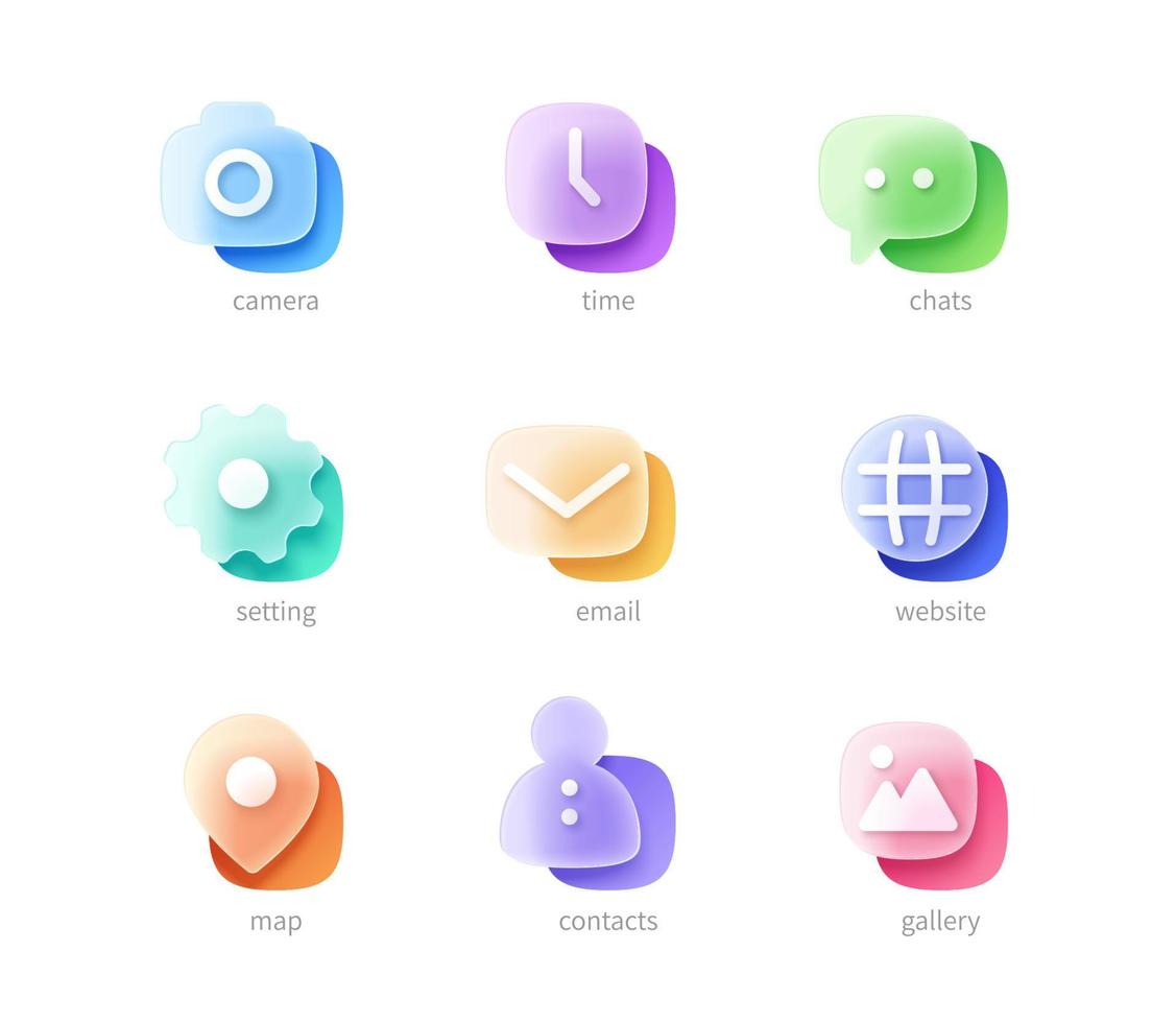 3d minimal ui icon set for website or mobile app. Glass morphism design. vector