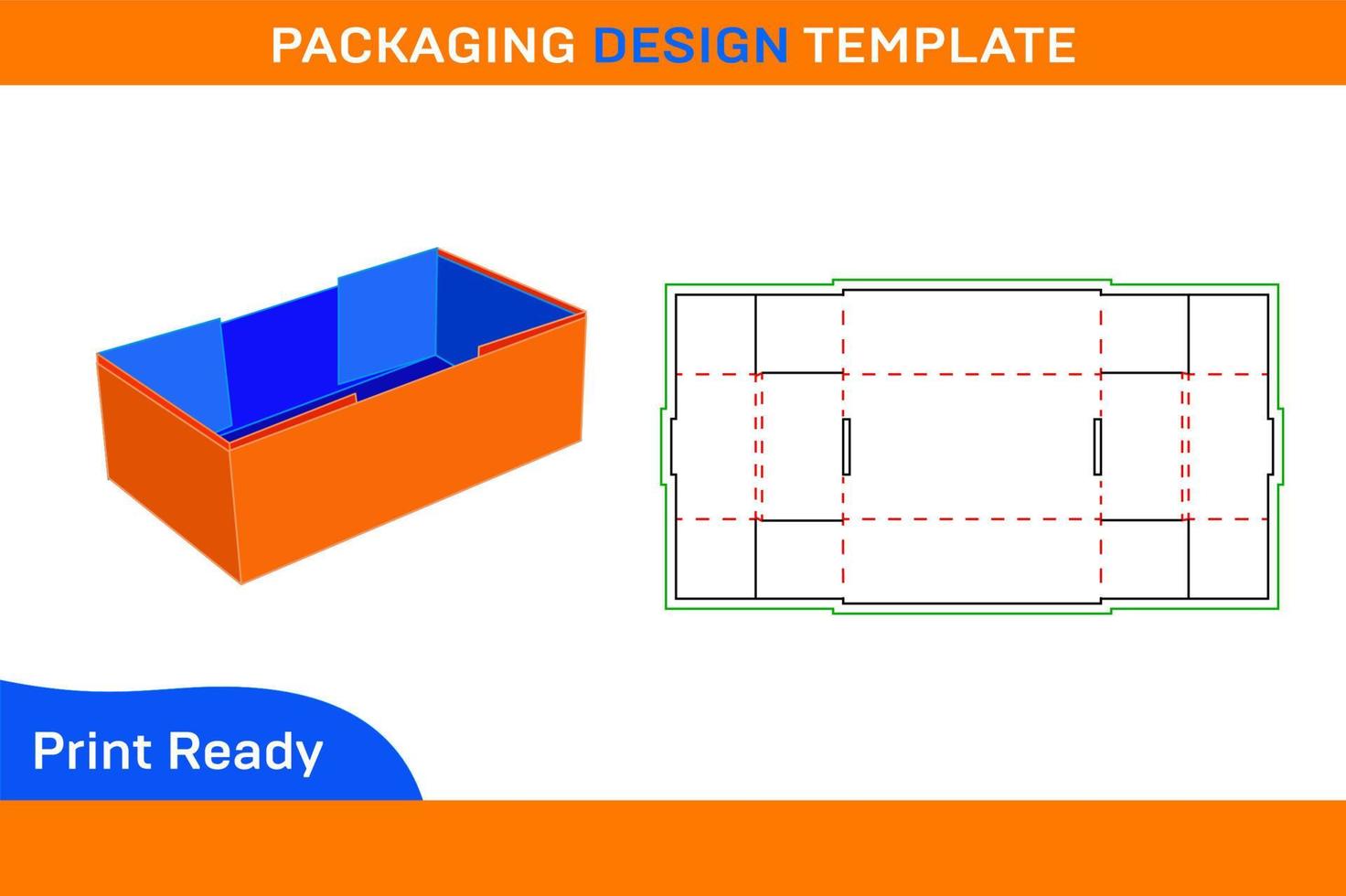 Folding cardboard box dieline template and 3d render with resizable vector