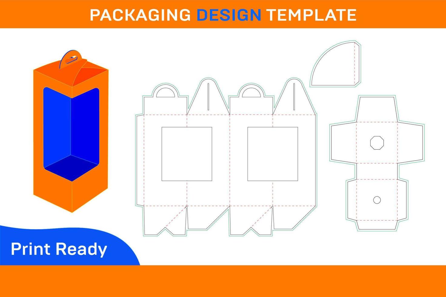 Flower cone box dieline template and 3D box and color changable vector