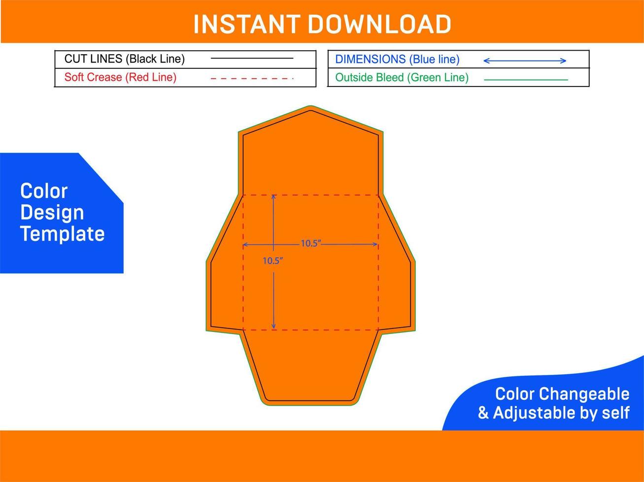 Wedding envelope packaging 10.5x10.5 inch dieline template and 3D envelope design Color Design Template vector