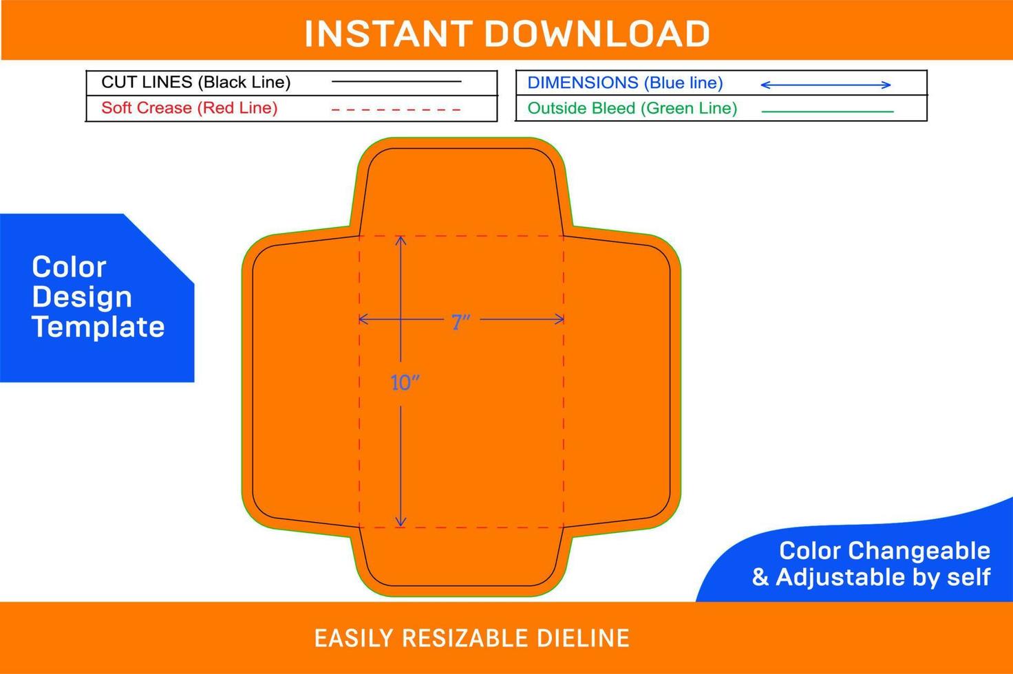 Policy open end envelope or Catalog envelope 7x10 inch dieline template and envelope design Color Design Template vector