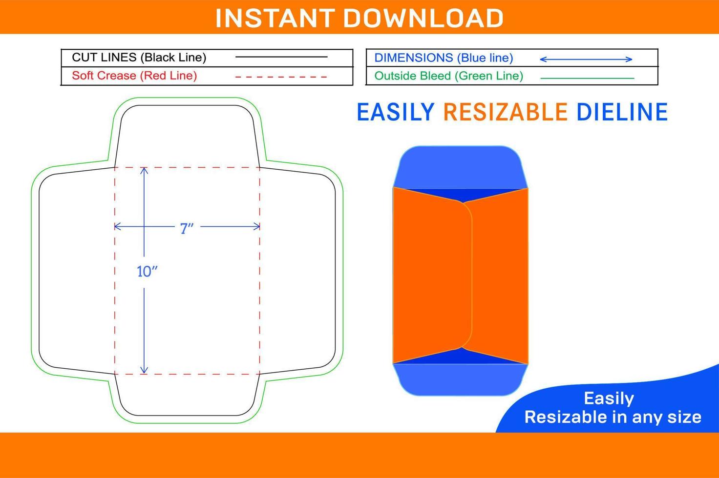 Policy open end envelope or Catalog envelope 7x10 inch dieline template and envelope design Box dieline and 3D box vector